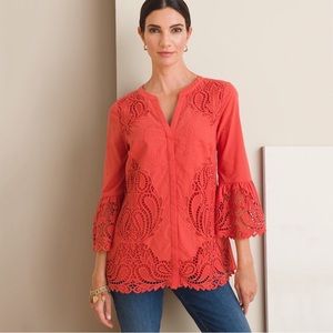 Chico’s Orange Lace 3/4 Sleeve Blouse Size 0 (4/6)